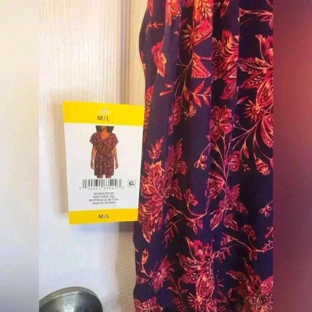 Women's Lands' End Gathered Waist Kaftan Swim Cover-Up Dress size M/L - Picture 9 of 13